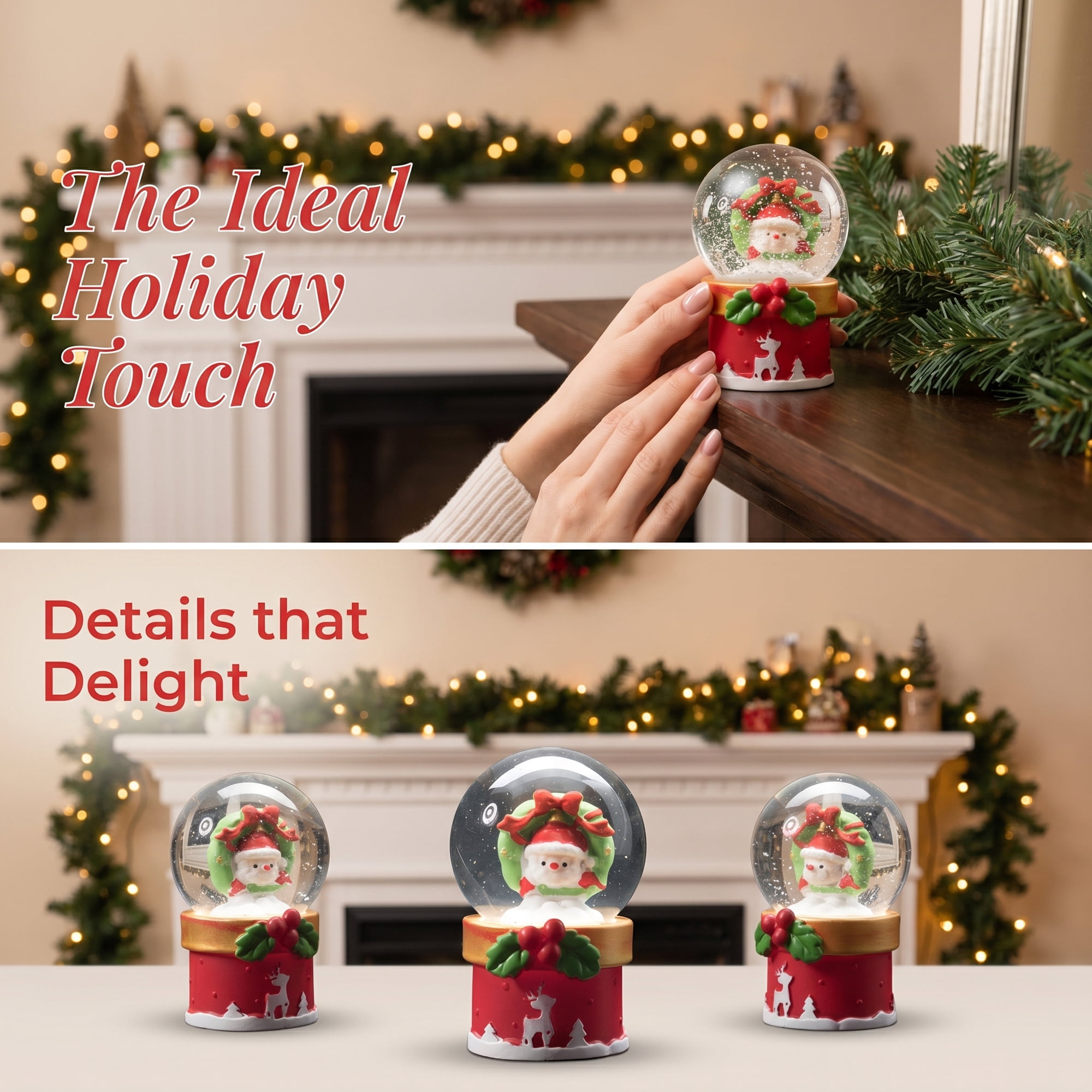 Unique Bargains Light Up Crystal Ball LED Glitter Snow Globe Red F 1.8" x 1.8" x 2.7"