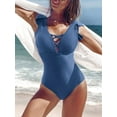 thumbnail image 5 of Charmo Women Ruffle One Piece Bathing Suits Plunge V Neck Monokini Swimsuit, 5 of 6