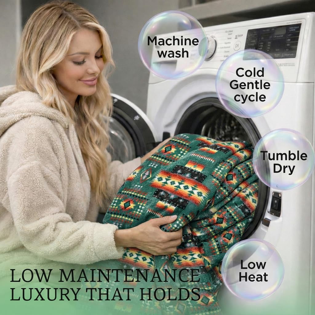 Sacred Thread Fleece Blanket South Western, Reversible Mexican, Vibrant Aztec Blankets and Throws for Aztec Decor for Home (Lake Flannel / Flannel) (Queen (79''x95'')