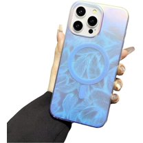 Designed for iPhone Case,Luxury Blu-ray Gradient Matte Wave Fether Pattern[Compatible with Magsafe] Shockproof Protective Cover Phone Case (Feather,iPhone 14 Plus)
