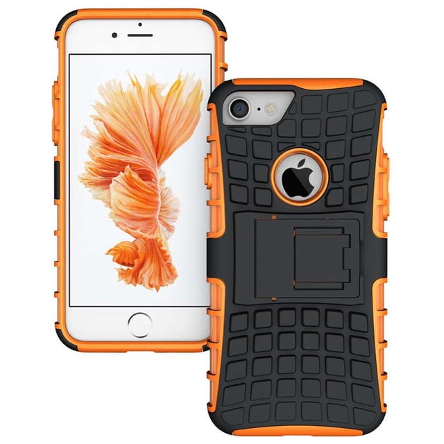 Nakedcellphone NEON ORANGE GRENADE RUGGED TPU SKIN HARD CASE COVER STAND FOR APPLE iPHONE 7/8