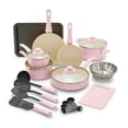 thumbnail image 1 of GreenLife - Juego de ollas y sartenes antiadherentes de cerámica de agarre suave, 18 piezas, sin PFAS, con tapa y utensilios de cocina, apto para lavavajillas, color rosa suave, 1 of 5