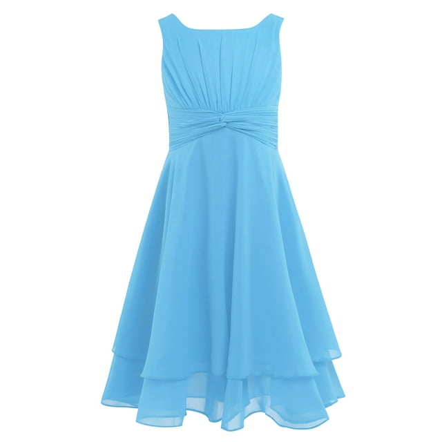 Sywiyi Robe Longue pour Filles Robe de Princesse pour Mariage Demoiselle d'Honneur Fête d'Anniversaire Bleu Clair 8