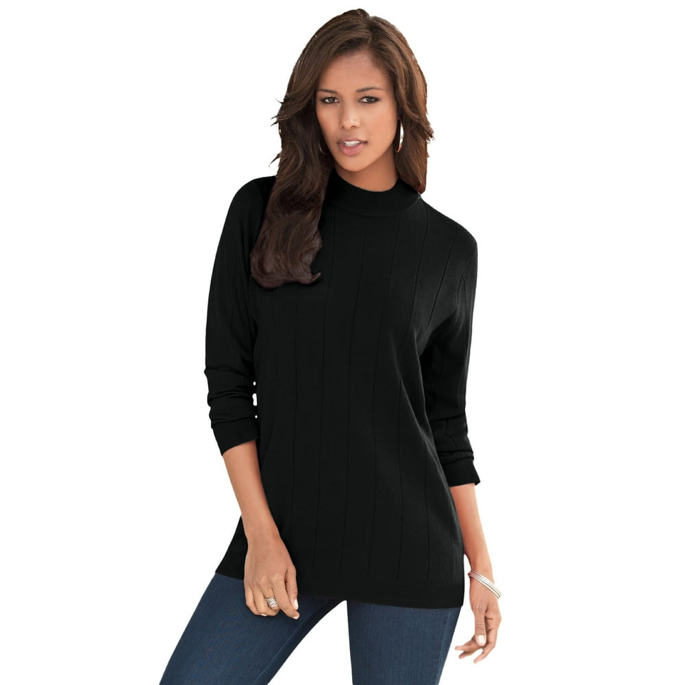 Roaman's Roaman's Women's Plus Size Fine Gauge Drop Needle Mockneck