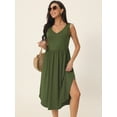 thumbnail image 3 of Unique Bargains Women's Sleeveless V Neck Split Hem Midi Dress with Pockets S Army Green, 3 of 6