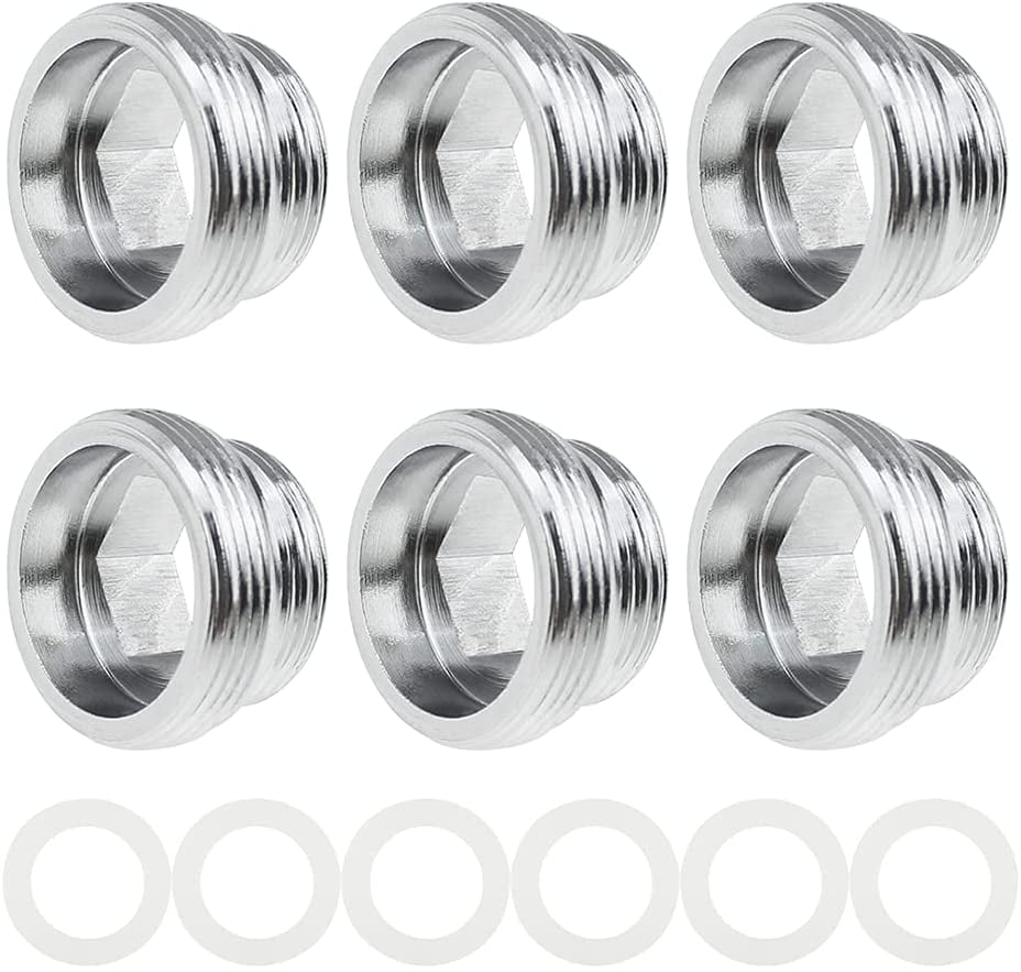 6 Pieces Silver Metal Faucet Adapters M18 to M22 Faucet Aerator Connector External Thread