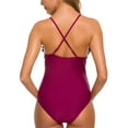 thumbnail image 4 of Ecavus One Piece Maternity Swimsuits Ruffle Deep V Neck Swimwear Wine Red XL, 4 of 5