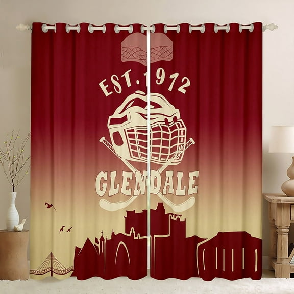 Erosebridal Football Glendale Curtains Pack of 2 (38x54), Soccer Sport 30%-50% Black Out Curtains, Wheat Red Curtains for Living Room, Window Curtains Bedroom Decorative