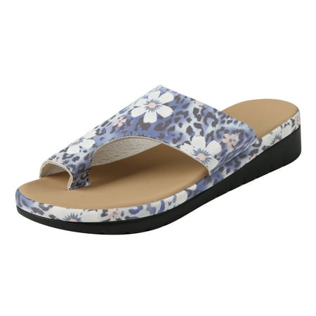 

Kukoosong Womens Sanndals Printing Flat Open Toe Slippers Shoes Comfy Sandals Casual Comfortable Beach Flat Sandals for Women Blue 37