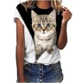 thumbnail image 2 of SMihono Hauts pour Femmes Été Décontracté T-Shirts Col Rond Imprimé Animal Manches Courtes Blouse Grande Taille, 2 of 5