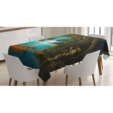 

Boy Scout Tablecloth Young Explorers inside A Cave Creek in Woodlands Surreal Fantasy Theme Rectangular Table Cover for Dining Room Kitchen 60 X 90 Inches Brown Multicolor by Ambesonne