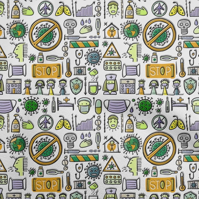 oneOone Silk Tabby Mustard Yellow Fabric Medical Doodle Craft Projects Decor Fabric Printed By The Yard 42 Inch Wide
