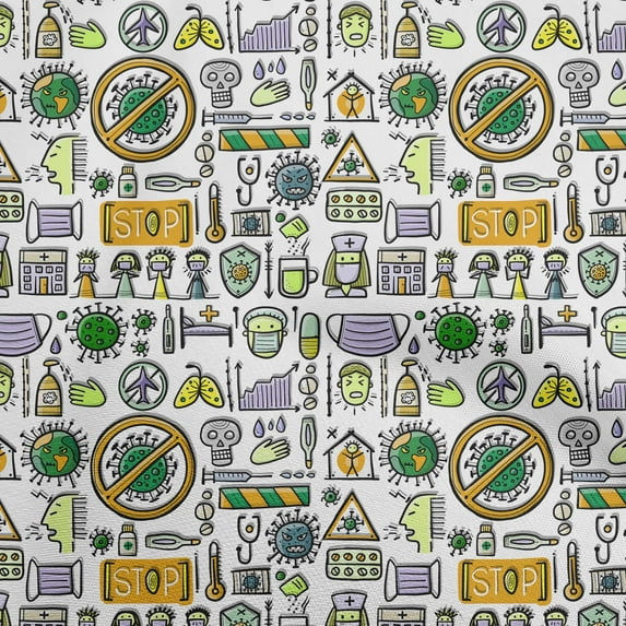 oneOone Viscose Chiffon Mustard Yellow Fabric Medical Doodle Dress Material Fabric Print Fabric By The Yard 42 Inch Wide