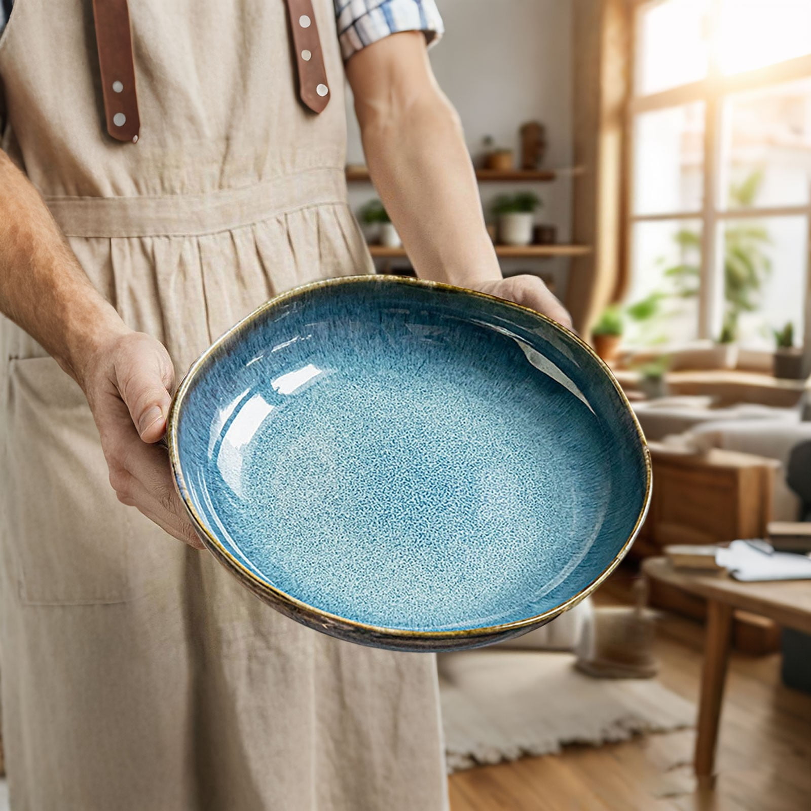 Home Decor Ceramic Dinnerware Set Irregular Deep Plates for Kitchen Dining Table Elegant Speckled Glaze Design Tableware