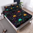 thumbnail image 6 of Cute Pet Cat Bedding Sets Twin Size,Halloween Pumpkin Lantern Stars Pattern Fitted Sheet Sets for Toddler Kids Room Decor,Colorful Neon Lights Bed Set,1 Fitted Sheet+2 Pillowcases., 6 of 7
