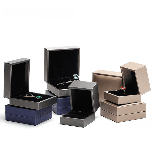 Joyero de cuero de PU cepillado, caja para anillos, caja para collares, aretes, joyas, caja para collares, pulseras, caja para joyas