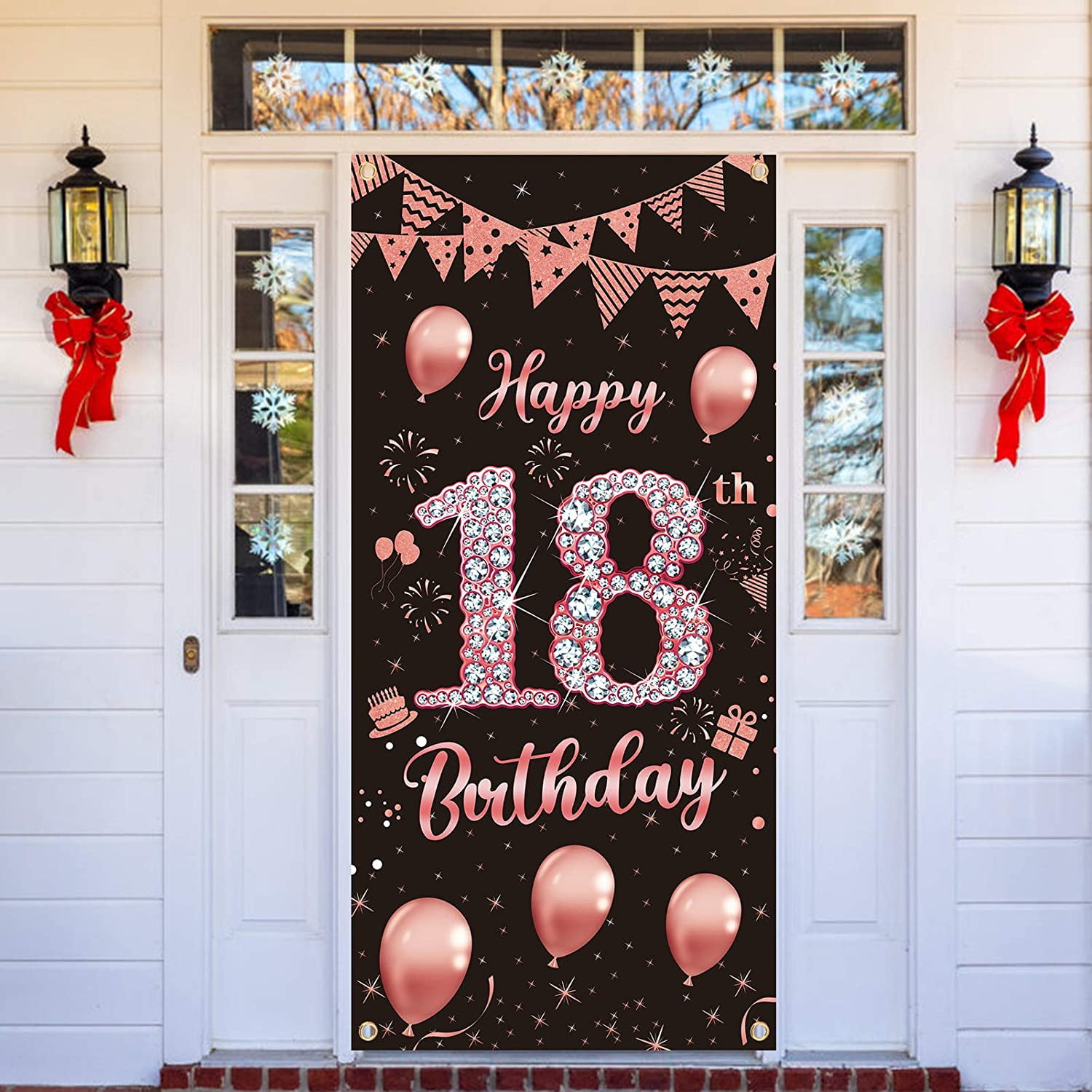 18th Birthday Party Decorations Backdrop and Door Banner,Rose Gold Birthday for*