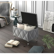 Home Design Bodhi Upholstered 30 Flip Top Storage Bench with Diamond Tufted Velvet Seat, Spacious Hidden Storage, and Multi-Purpose Rectangular Design for Bedroom or Living Room, Silver Gray
