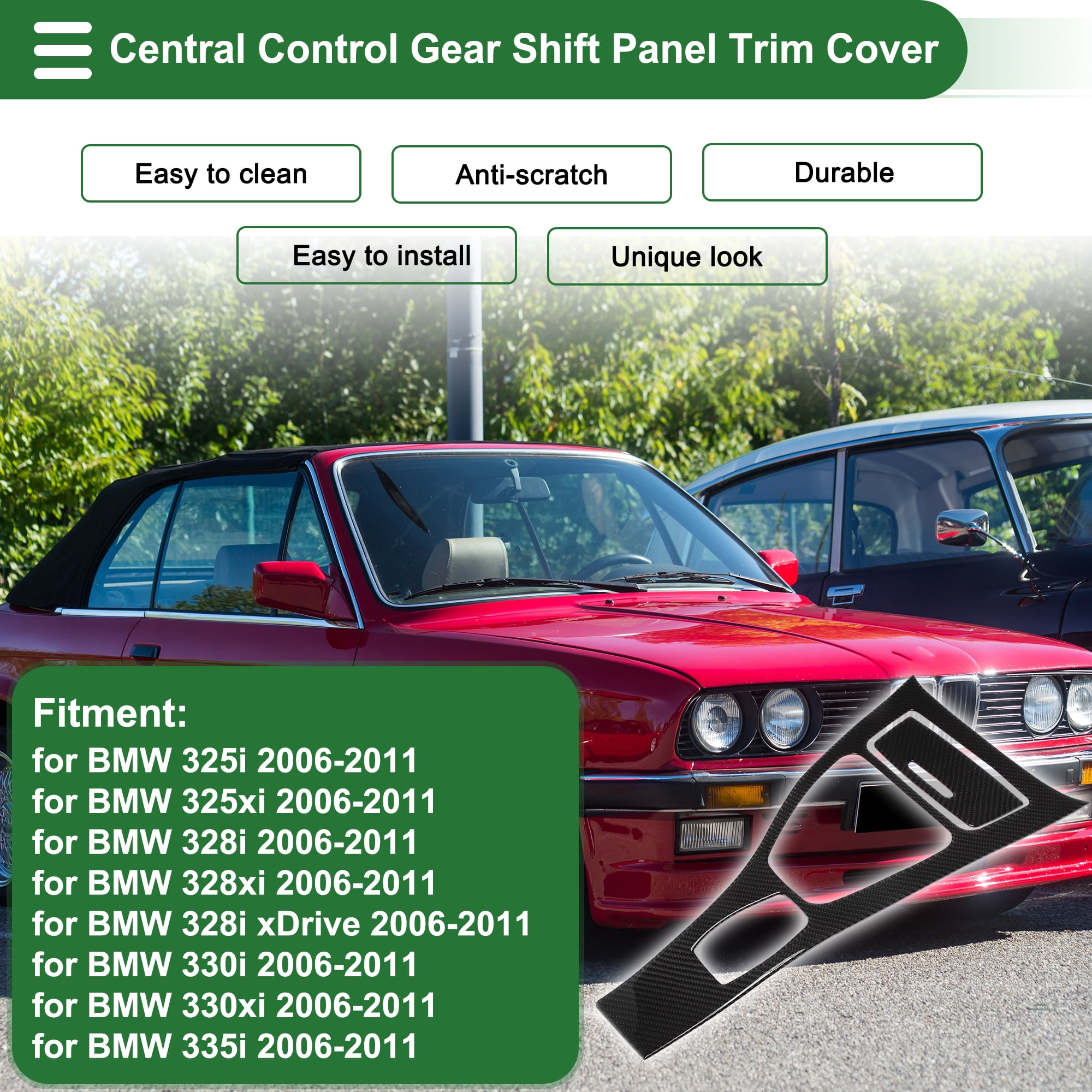 Unique Bargains Central Control Gear Shift Panel Trim Cover for BMW 325i 2006-2011 Gear Shift Control Anti-Scratch Panel Sticker Carbon Fiber Black Full Coverage