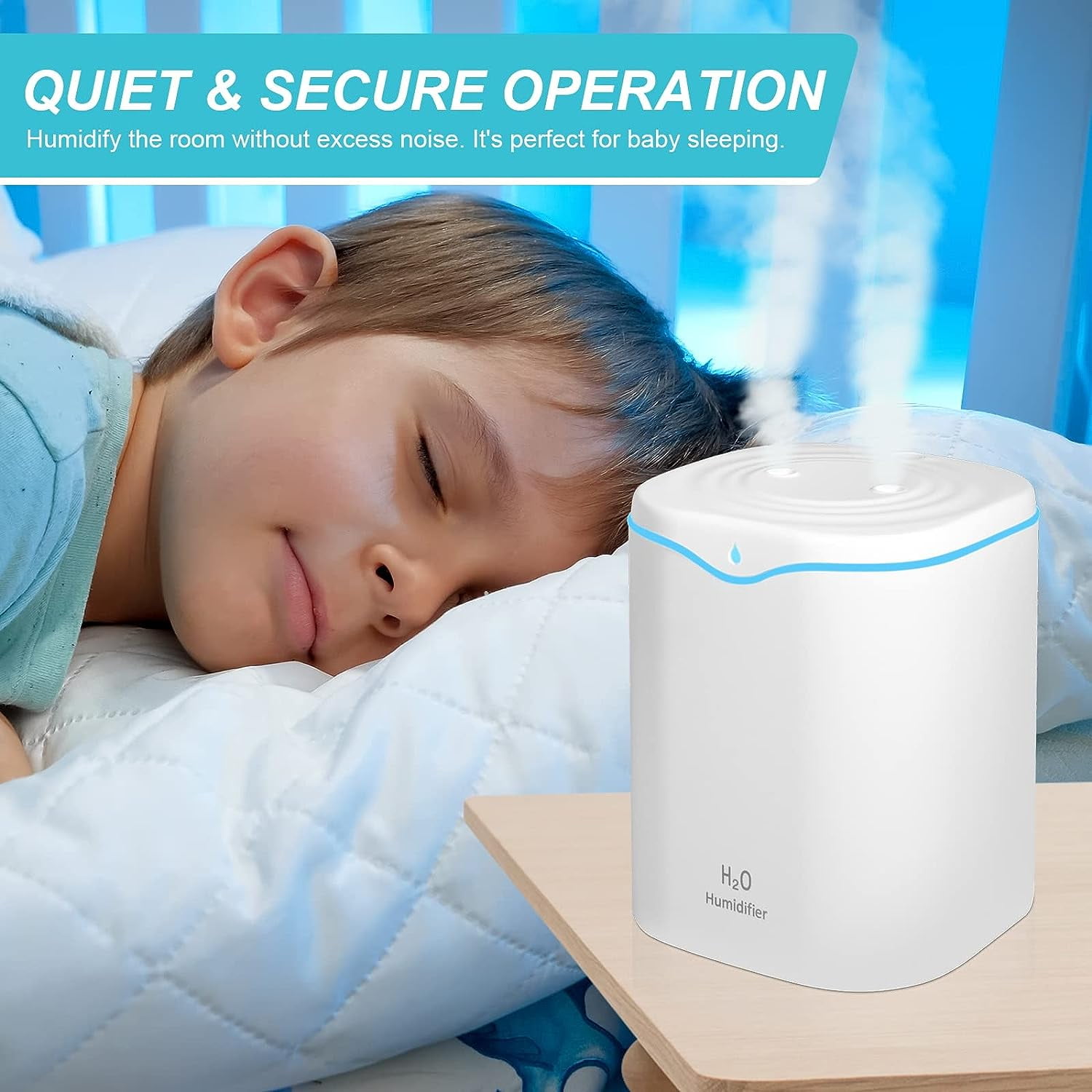 RAPOBRIX 2L Small Cool Mist Humidifier for Bedroom - Portable USB Quiet Ultrasonic with 2 Mist Modes & Colorful Lights