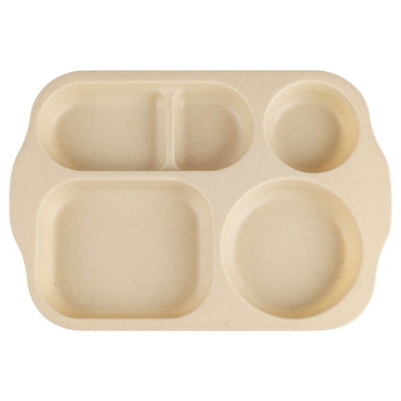 Plateau Assiette Compartimentée en Paille de Blé à Cinq Compartiments, Plateau de Service Alimentaire Réutilisable à Sections, Assiette de Vaisselle Légère pour la Cuisine, Outil de Service de Rangement pour Assiettes à Compartiments Multiples