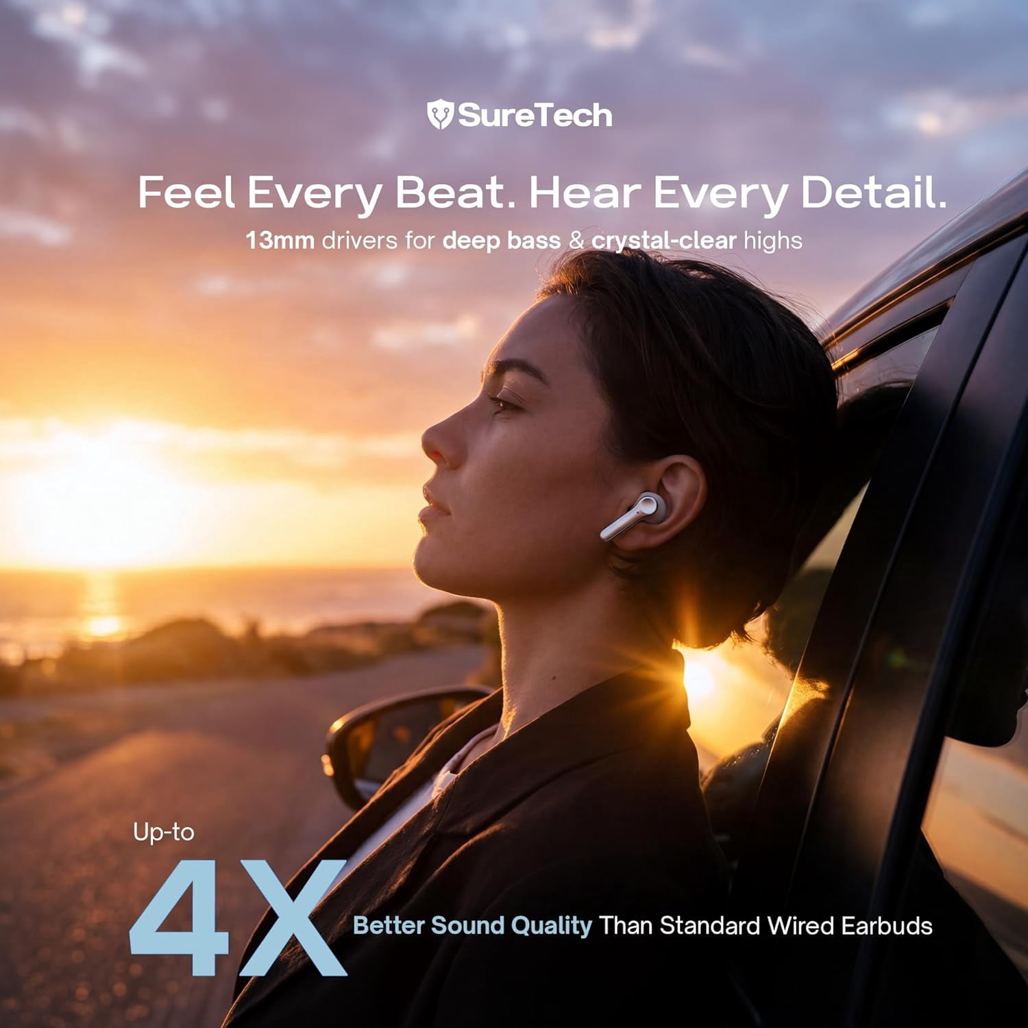 SureTech ANC/ENC Wireless Earbuds - 60 Hours Battery Life, AI Translation, Bluetooth 6.0, Touch Control, Waterproof, Charging Case with Silicone Tips