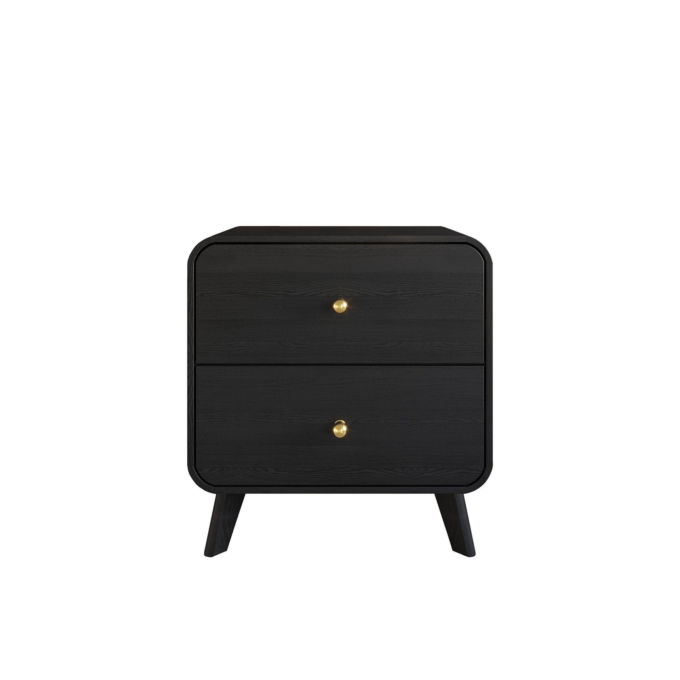 Castle Place Mid-Century 2 Drawer Wooden Nightstand, Black