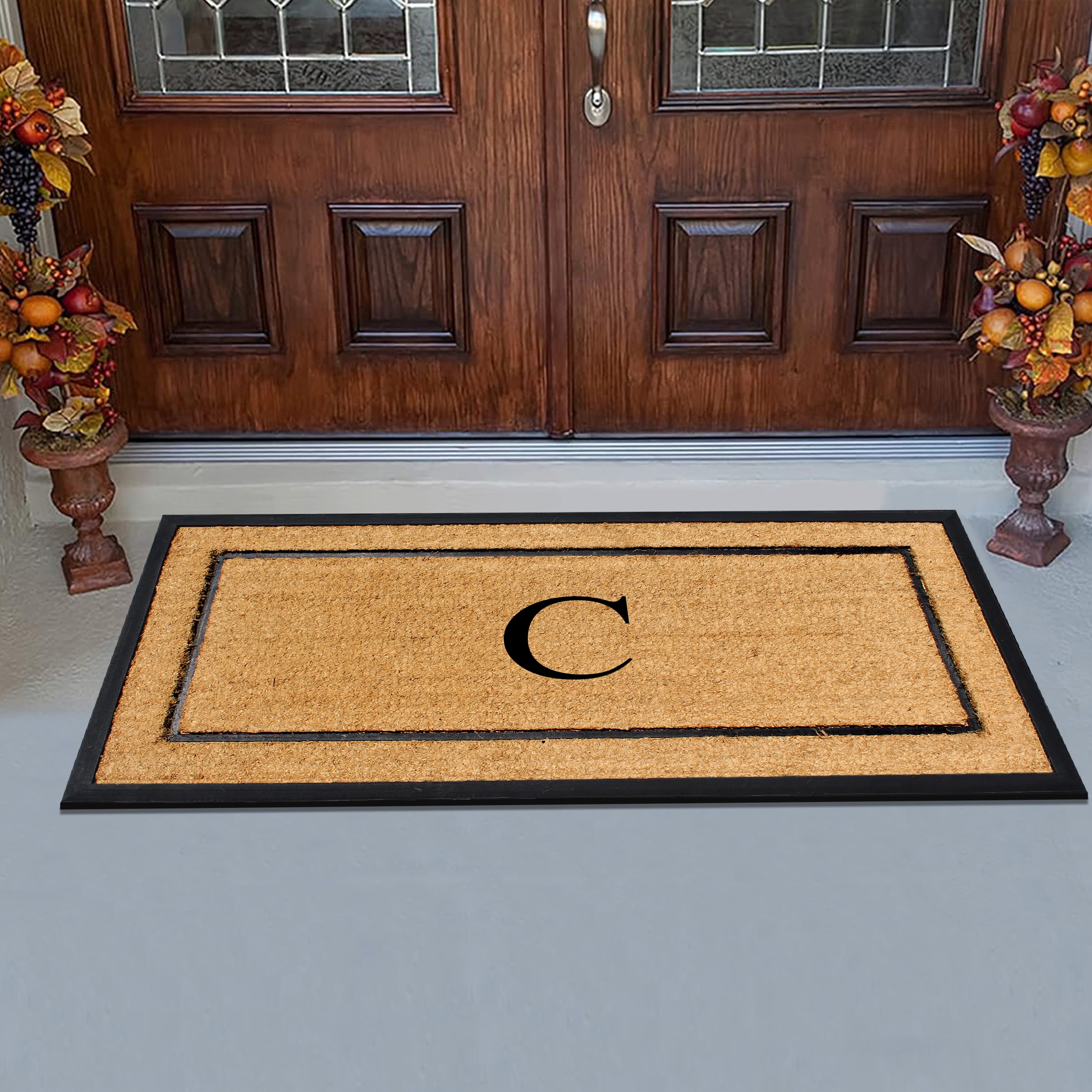 A1HC Natural Coir Monogrammed Doormat, Heavy-Duty Thin Profile Front Door Mat - 30"x60"