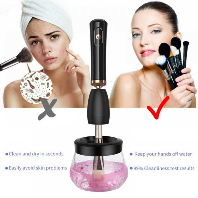 Pretty Comy Premium Electric Makeup Brush Cleaner and Dryer Machine, Type C Charged Multi-function Silicone Plug Super-Fast Electric Brush White