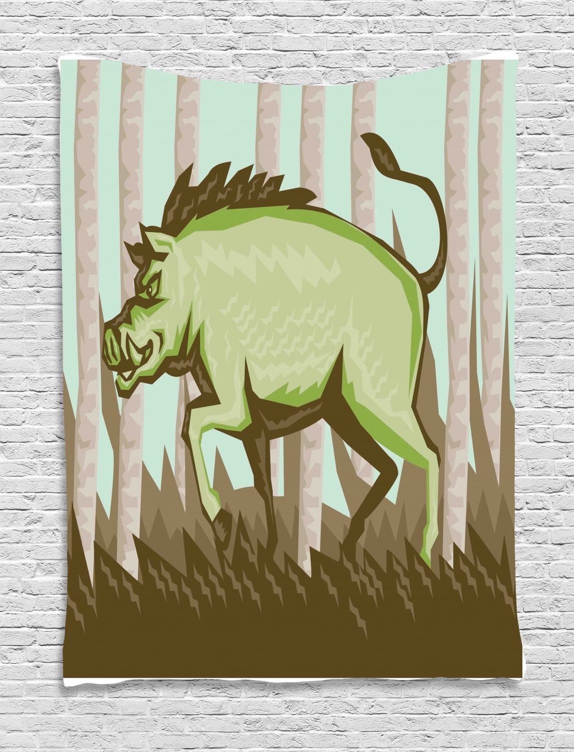 Razorback Tapestry, Vintage Woodcut Wild Pig Boar in Woods, Wall ...