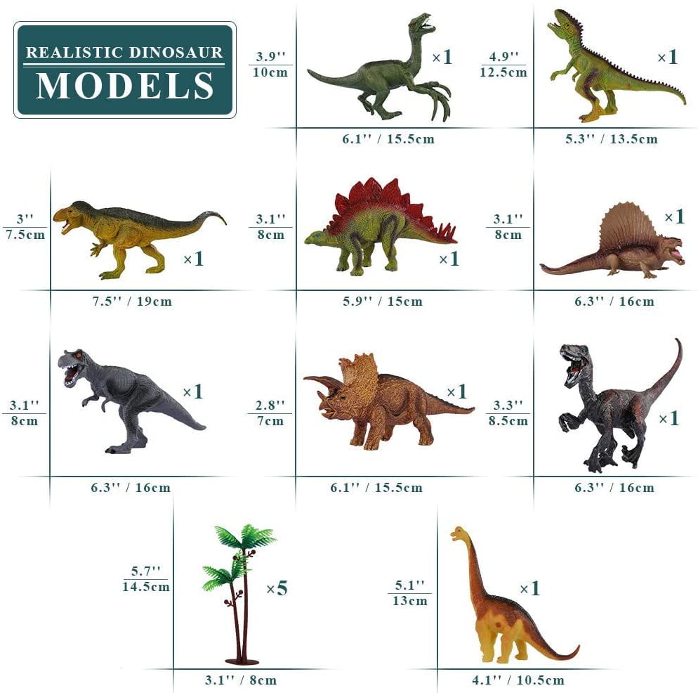 6pcs Dinosaur Figure Toys Play &Trees Educational Realistic Dino World Playset 