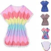 Esho 7-14T Teens Girls Swimsuit Cover-ups Summer Bikini Coverups with Pom Pom Trim