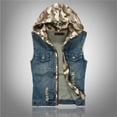 thumbnail image 2 of Men Fashion Denim Vest Lapel Sleeveless Trendy Slim Fit Retro Ripped Casual Cool Jean Jackets, 2 of 6