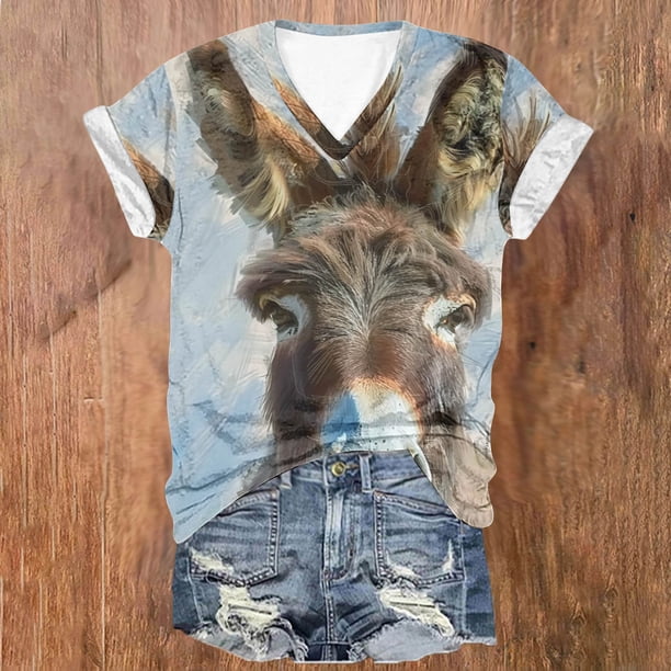 Fiudx Ofertas Relámpago Moda Mujer Casual Cuello En V Blusa Sólida Manga Corta Camiseta Verano Tops
