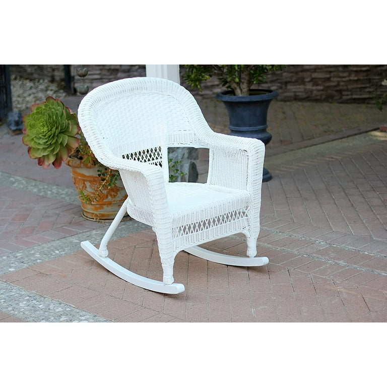 Jeco White Wicker Rocker Outdoor Jeco Outdoor Steel Rocking White