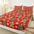 thumbnail image 3 of Manfei Kawaii Gingerbread Man Twin Sheet Sets,Green Christmas Tree Twin Fitted Sheet,Red Brown Green Flat Sheet For Girls Kids,Breathable Home Decor,3pcs, 3 of 7