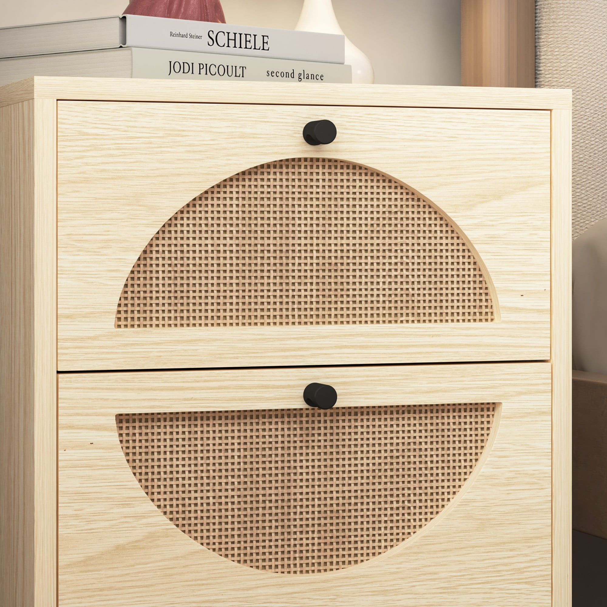 Finihen Rattan Nightstand Set of 2, Modern Boho Farmhouse Wood Bedside Table with 2 Drawer, Metal Frame Side End Table for Bedroom, Living Room, Office, Beige Finihen Rattan Nightstand Set of 2, Modern Boho Farmhouse Wood Bedside Table with 2 Drawer, Metal Frame Side End Table for Bedroom, Living Room, Office, Beige