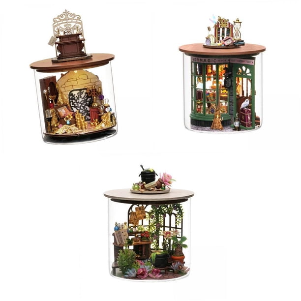 Casa de muñecas de madera de 2 piezas, miniatura de botella de sueños, hecha a mano, pequeño rompecabezas 3D. Estilo D