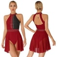 thumbnail image 2 of iiniim Women Sleeveless Glitter Rhinestone Gymnastics Ballet Leotards Halter Lyrical Dance Costume Burgundy M, 2 of 7