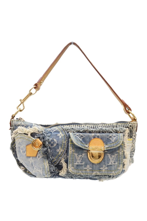 Pre-Owned LOUIS VUITTON M95382 Monogram Denim Patchwork Pouchy Shoulder Bag, Blue Brown, Gold...