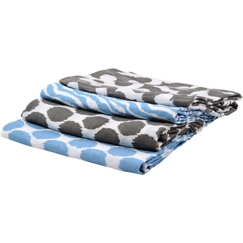 Bacati Ikat 6 Piece Crib Bedding Set, Blue/Gray