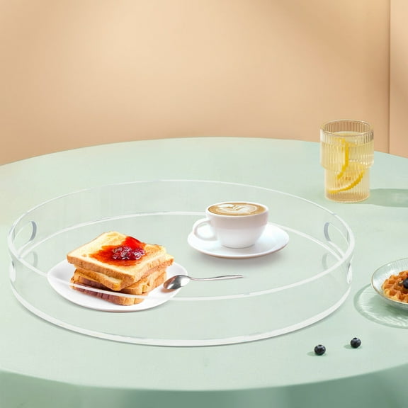 40*40*5cm Clear Round Home Decorative Coffee Table Tray 16" Elegant Acrylic Serving Tray with Handles