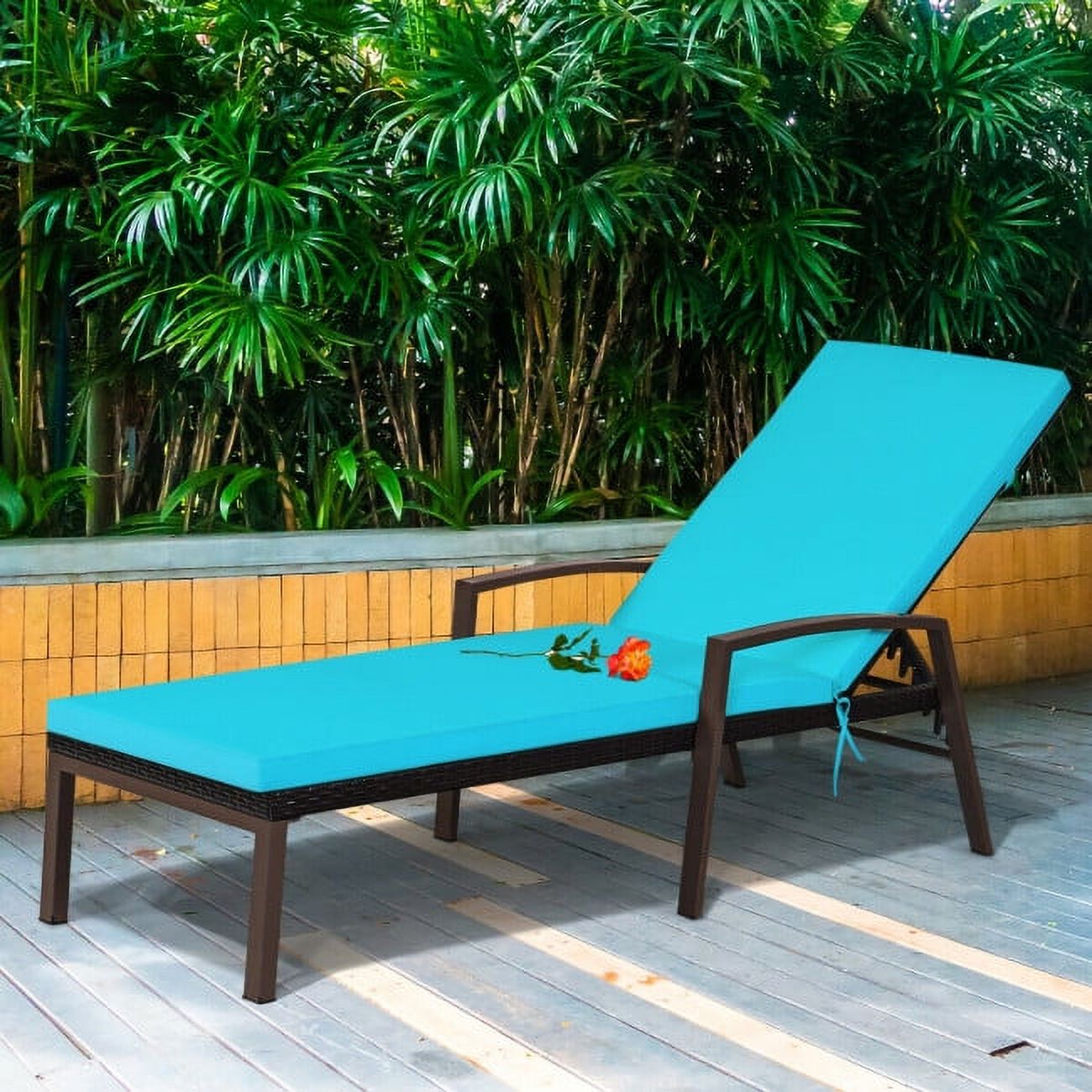 GIVIMO Outdoor Adjustable Reclining Patio Rattan Lounge Chair Turquoise - image 3 of 8