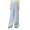 thumbnail image 3 of Women's High Waist Wide Leg Pants, Trousers, Straight Leg Cylinder Bottoms with Pull Rope, Loose Comfortable Leisure Stretchy Casual, Office Work, Lounge, Streetwear, Travel Essentials, 3 of 8