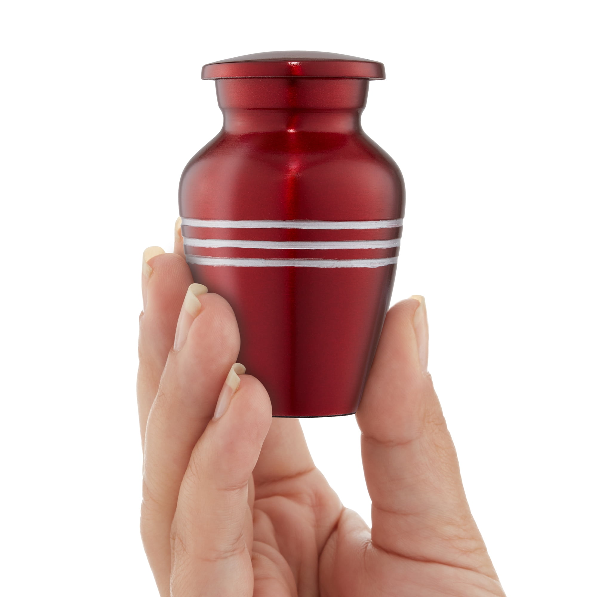 Small Cremation Keepsake Urns for Human Ashes, Set of 4 Red and Silver Stripe Miniature Urns