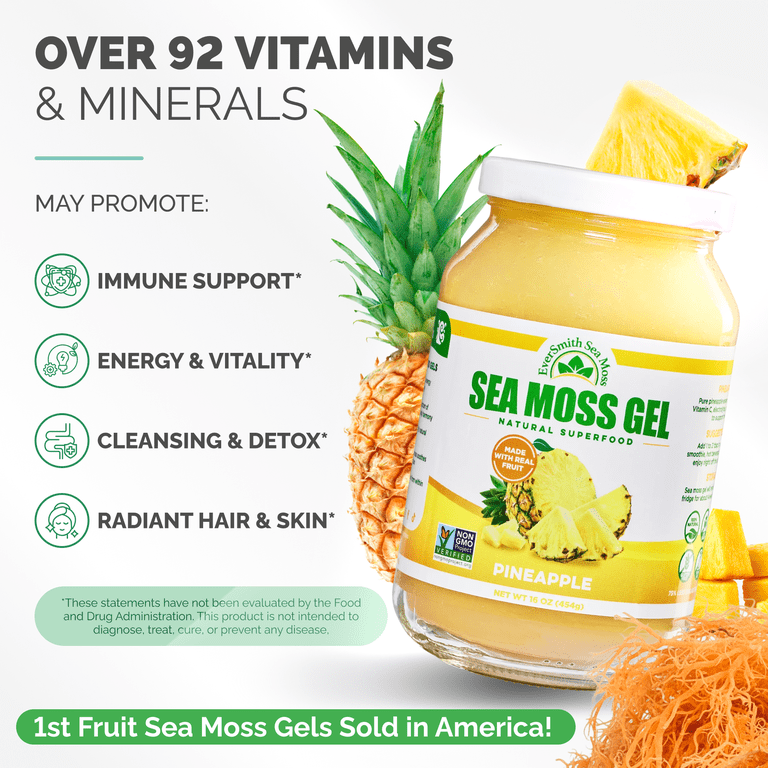 EverSmith Organics Irish Sea Moss Gel, Pineapple Flavor