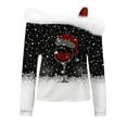 thumbnail image 4 of Women Christmas Outfit Women's Off Shoulder Long Sleeve Print Tunic Top with Straps for Seasonal Holiday Wear Black M, 4 of 5