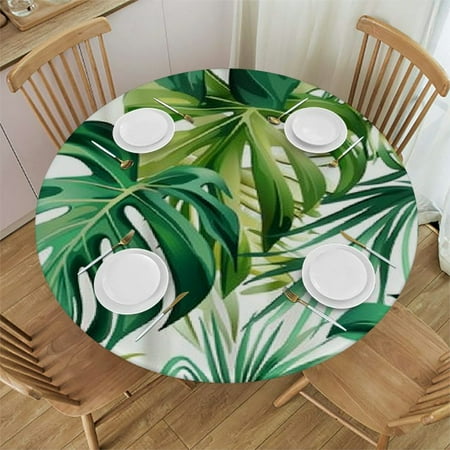 

SHERONV Tropical Leaf Pattern Round Table Cover Stain Resistant Washable Indoor Outdoor Tablecloth Kitchen Dining Wedding Parties Waterproof 100% Polyester Fiber 31-35