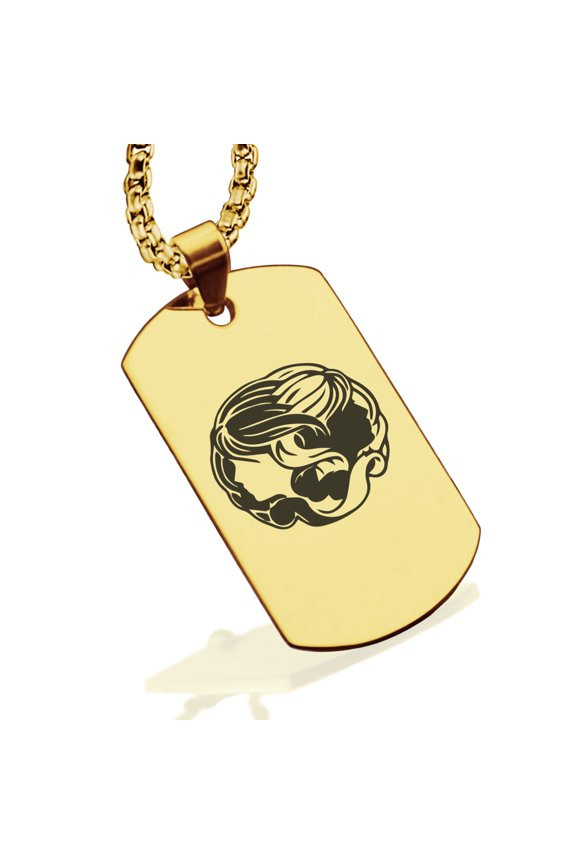 Stainless Steel Gemini Zodiac (Twins) Dog Tag Pendant Necklace