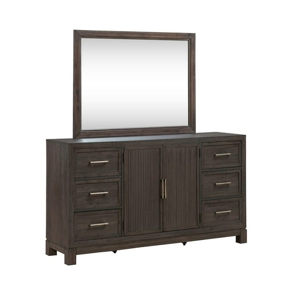 Liberty Furniture Modern Edge Queen Upholstered Bed Dresser Mirror - Brown